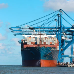 Cargo ship at the dock before shipment